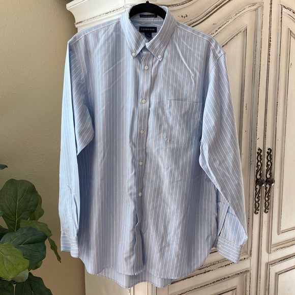 Land’s End Baby Blue Striped Long Sleeve Button Up, Men’s size Large 16-16.5 - Picture 1 of 5